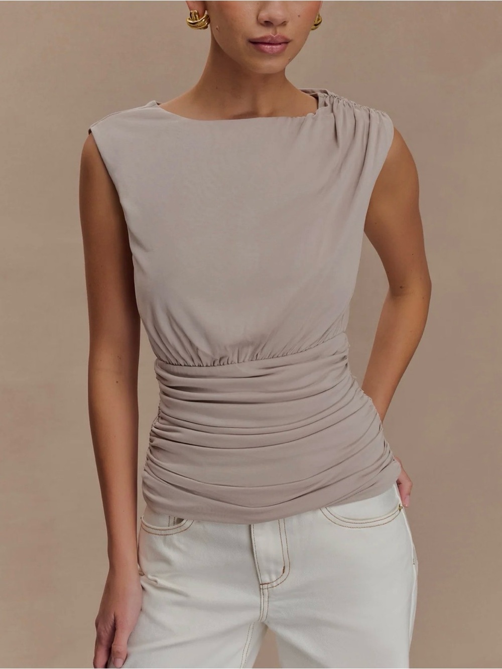Meshki Anthony Short Sleeve Top Taupe Small NWT IN PACKAGE